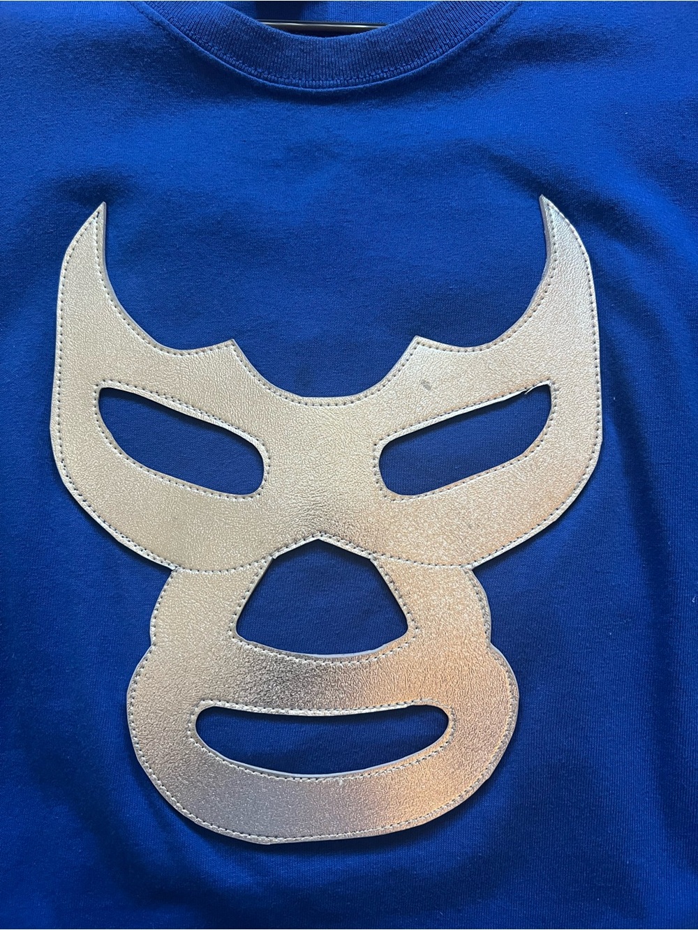 Blue Demon Luchador Mask XXL Tee with Metallic Silver Lucha Mask Applique